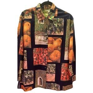 90s ESPRIT Patchwork Photo Print Cotton Button Up Blouse Fruits Veggies Size M